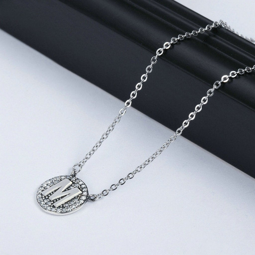 PAHALA 925 Sterling Silver Unique Letter M with Crystals Pendant Necklace
