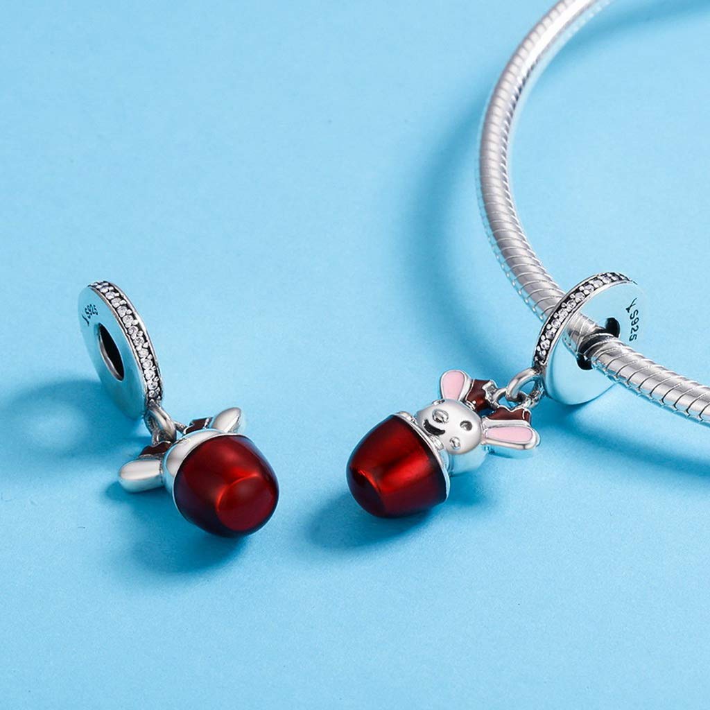 PAHALA 925 Strling Silver Enamel Fancy Rabbit Red Cup Charms