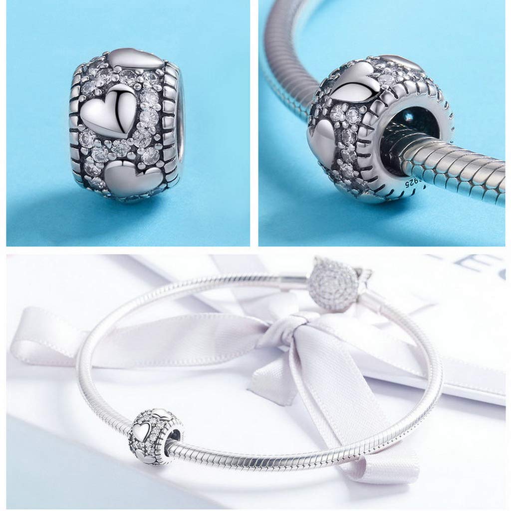 PAHALA 925 Strling Silver Dazzling Heart Shape with Crystals Charm Bead