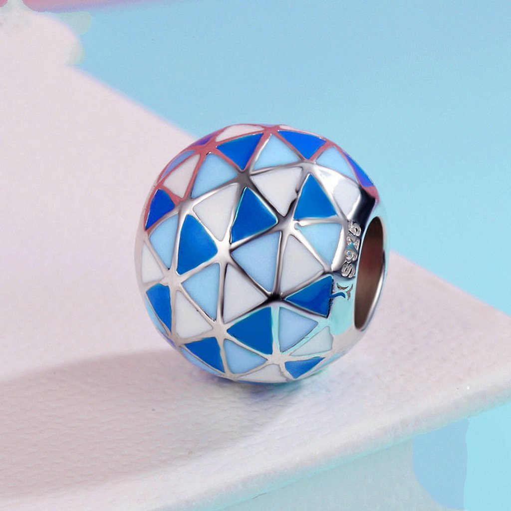 PAHALA 925 Sterling Silver Sea Blue White Enamel Charm Bead