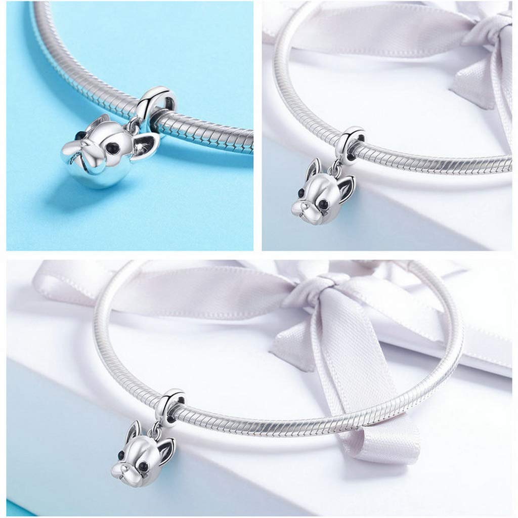 PAHALA 925 Strling Silver Cute Bulldog Pendant Charm Bead