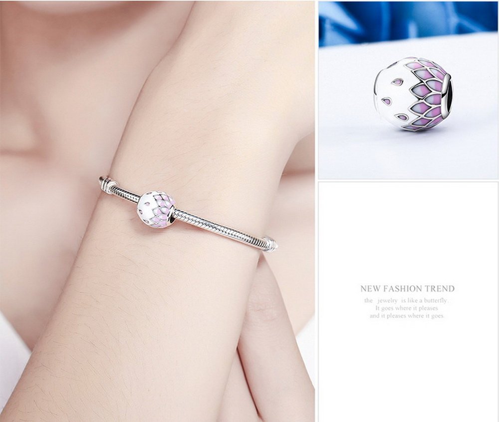 PAHALA 925 Strling Silver Gradual Pink White Enamel Charms Fit Bracelets Necklace