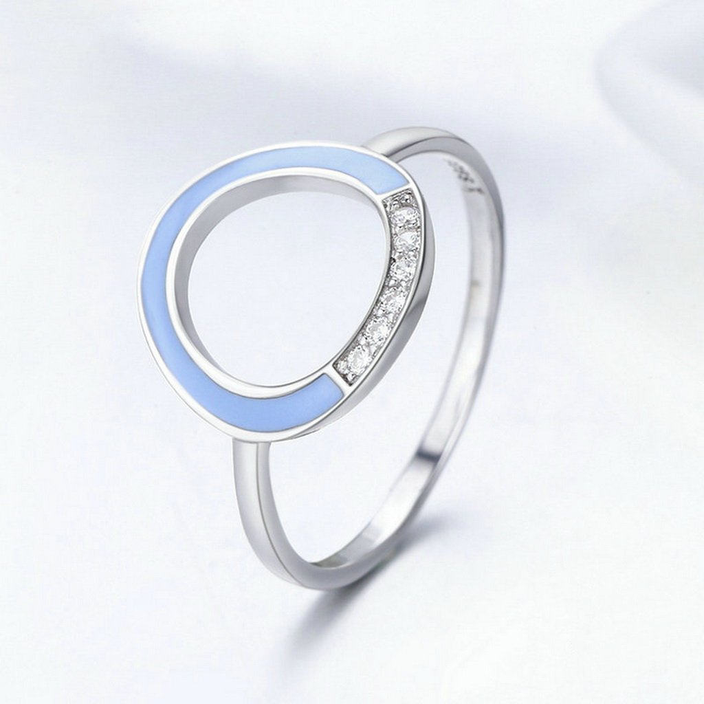 PAHALA 925 Sterling Silver Dazzling Light Blue Enamel with Crystals Wedding Engagement Band Ring