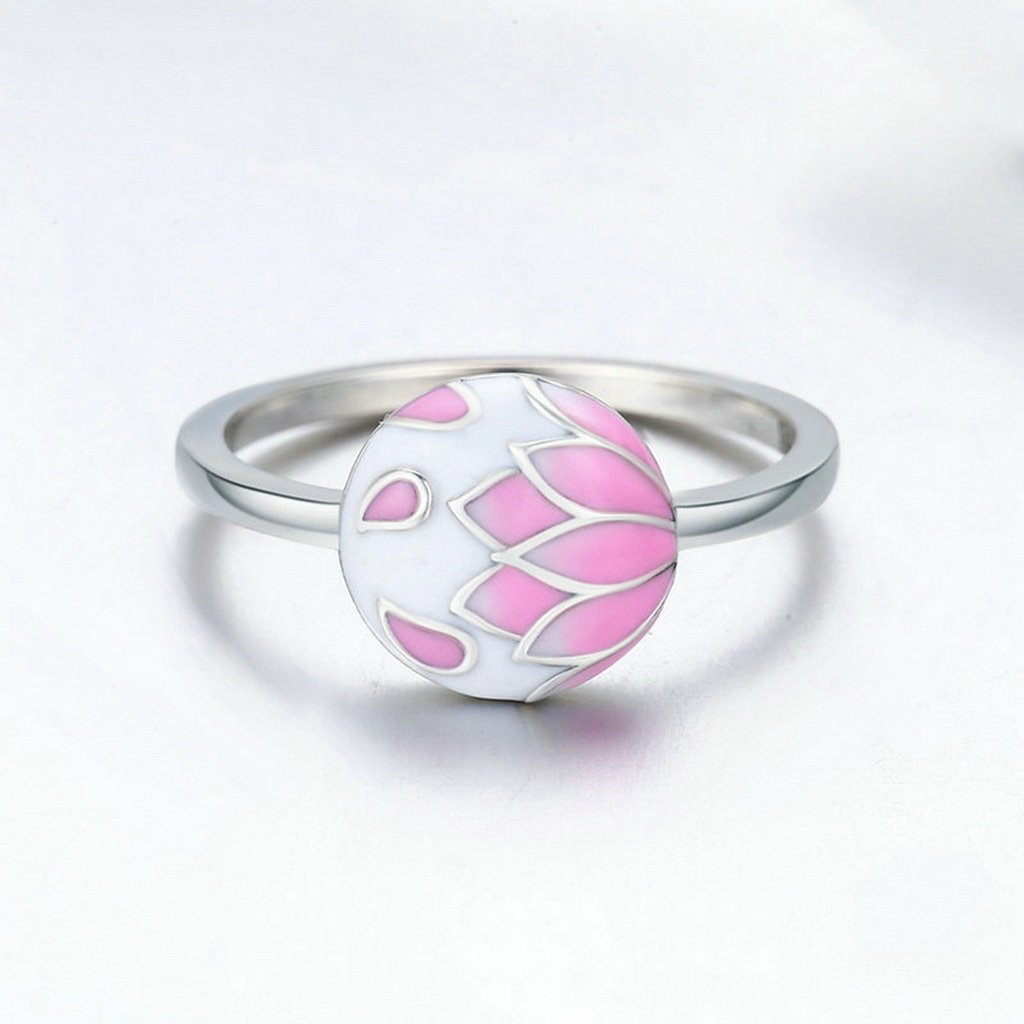 PAHALA 925 Sterling Silver Pink Enamel Flower Cherry Ring Earrings Jewelry Set