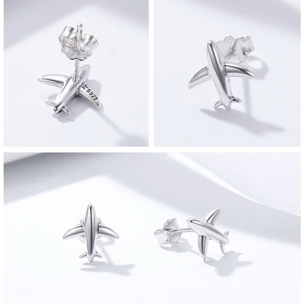 PAHALA 925 Sterling Silver Romantic Airplane Sky Stud Earrings