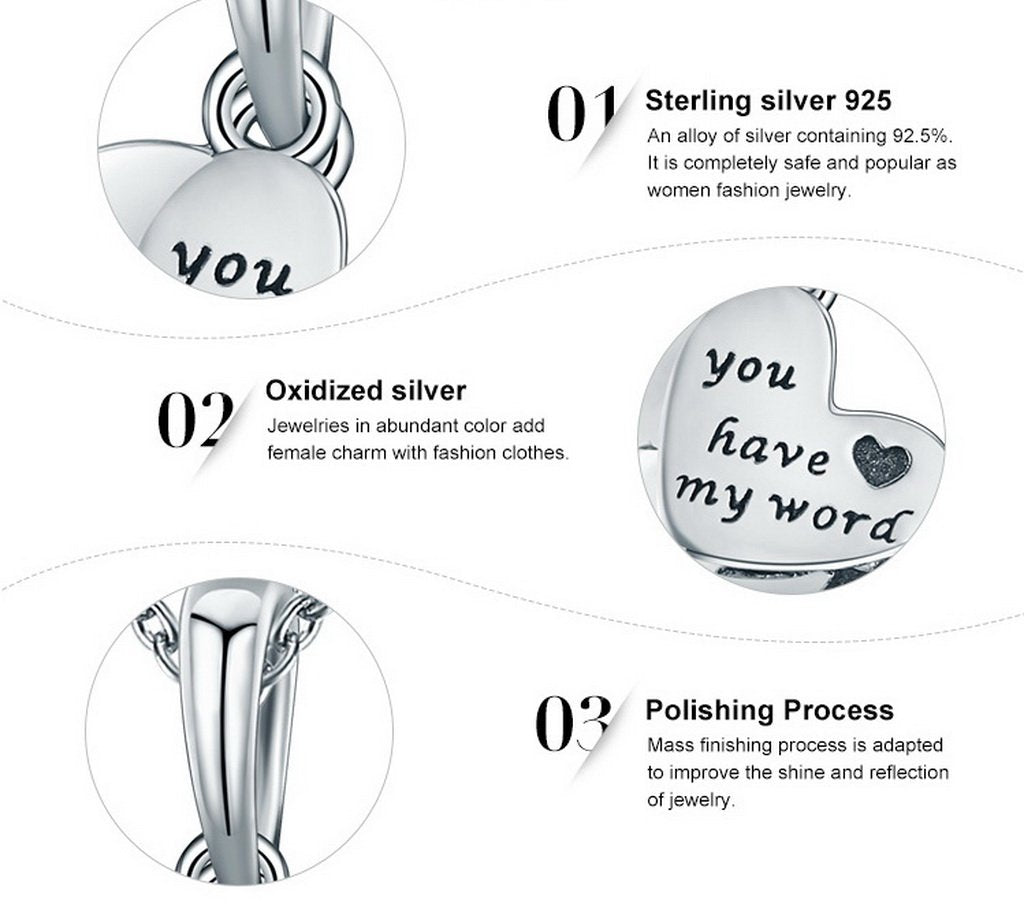 PAHALA 925 Sterling Silver You Have My Word Promised Charms Beads