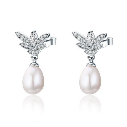 PAHALA 925 Sterling Silver Luminous Butterfly With Crystals Stud Earrings