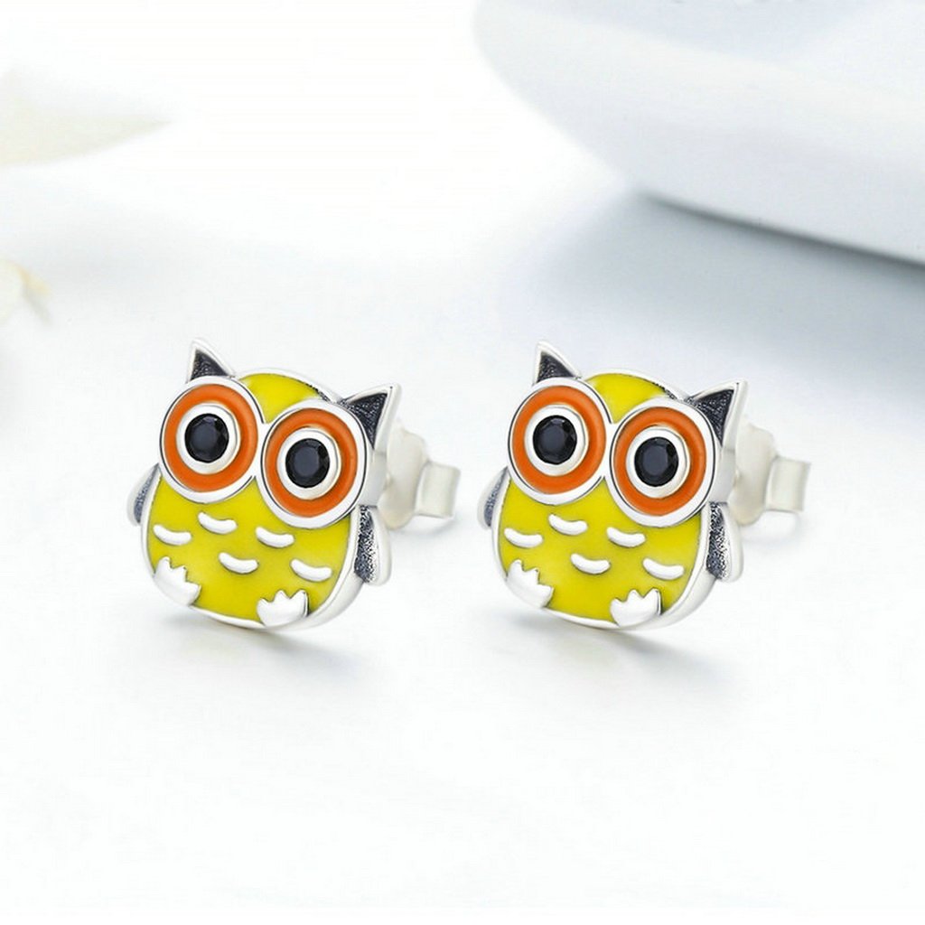 PAHALA 925 Sterling Silver Enamel Cut Owl Party Wedding Stud Earrings