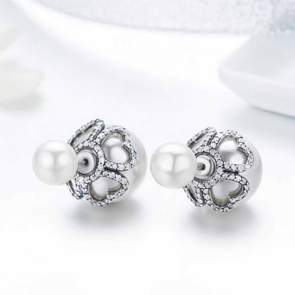 PAHALA 925 Sterling Silver Ball Flower Crystal Stud Earrings