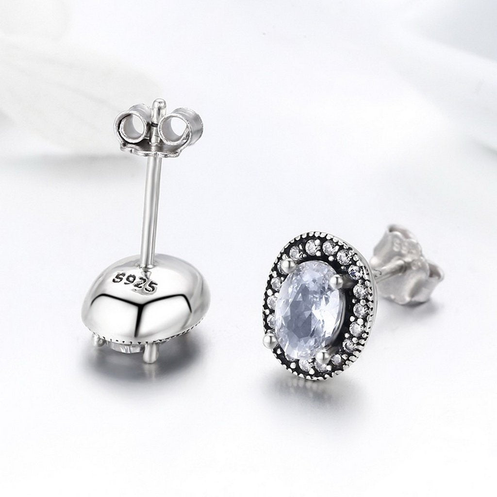 PAHALA 925 Sterling Silver Love Round With Crystals Stud Earrings