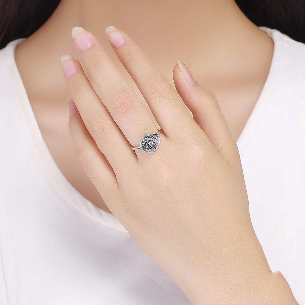 PAHALA 925 Strling Silver Rose Flower Dazzling Crystals Finger Weeding Party Ring