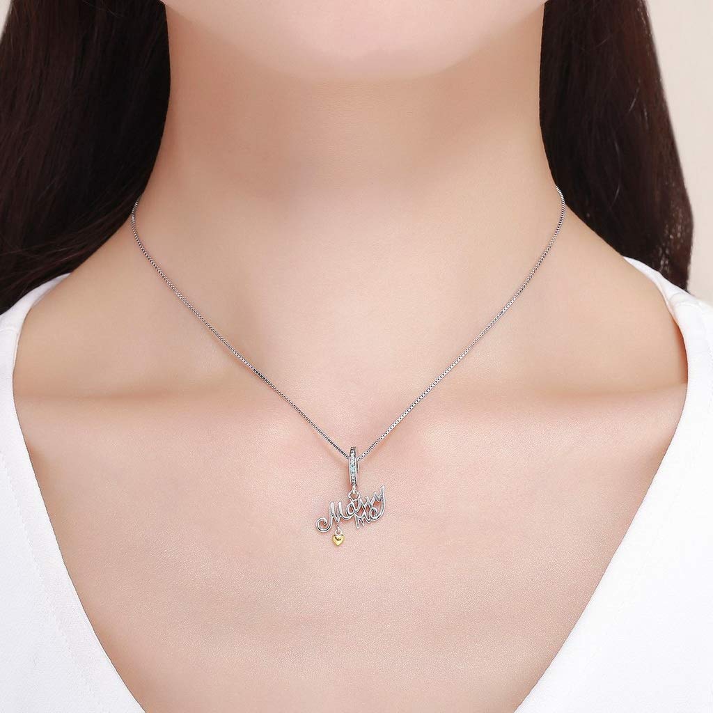 PAHALA 925 Strling Silver Marry Me Heart Crystals Charms