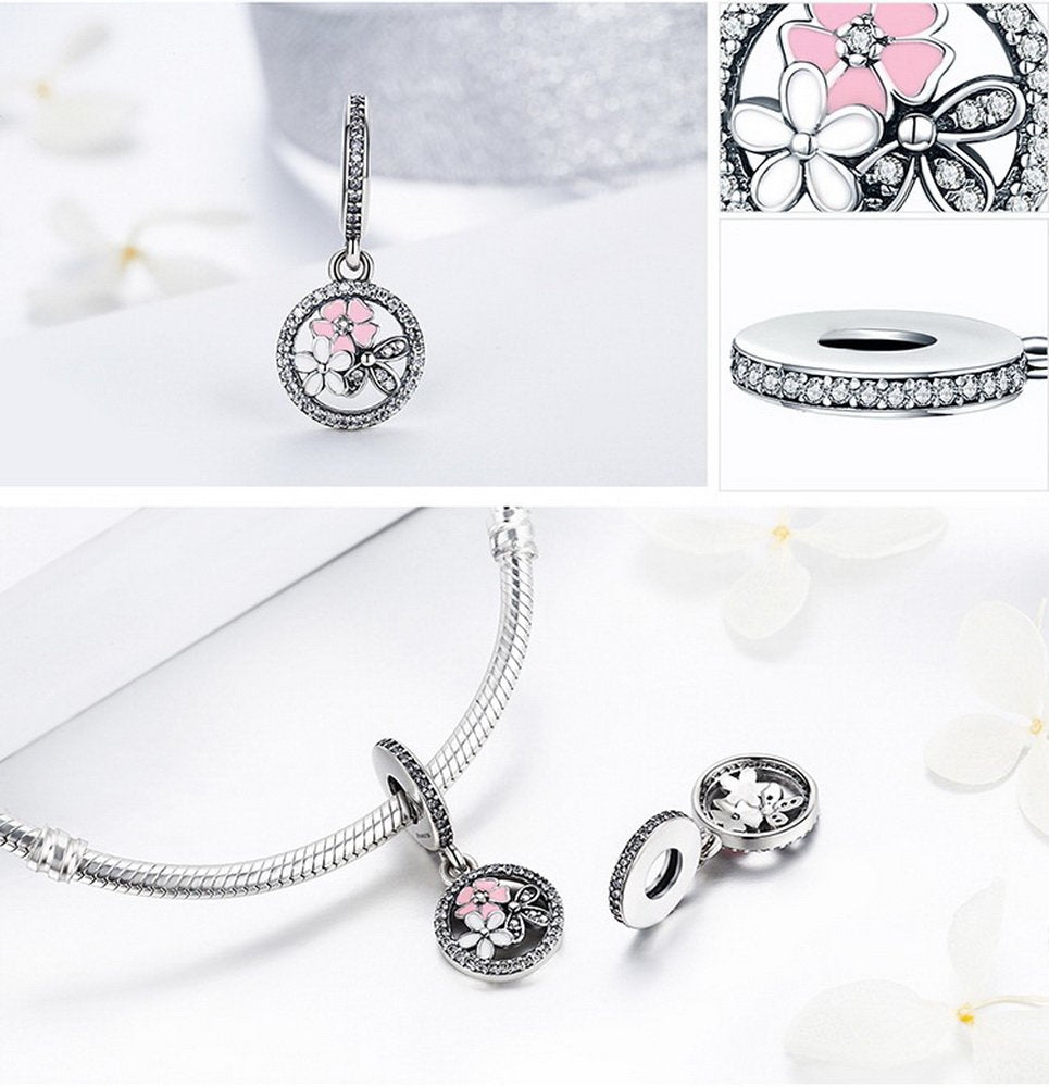 PAHALA 925 Strling Silver Blooms Enamels with Crystals Charms Fit Bracelets Necklace