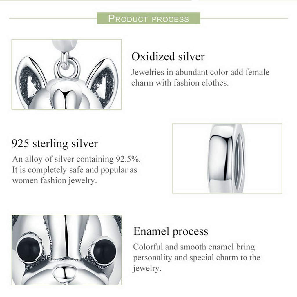 PAHALA 925 Strling Silver Cute Bulldog Pendant Charm Bead