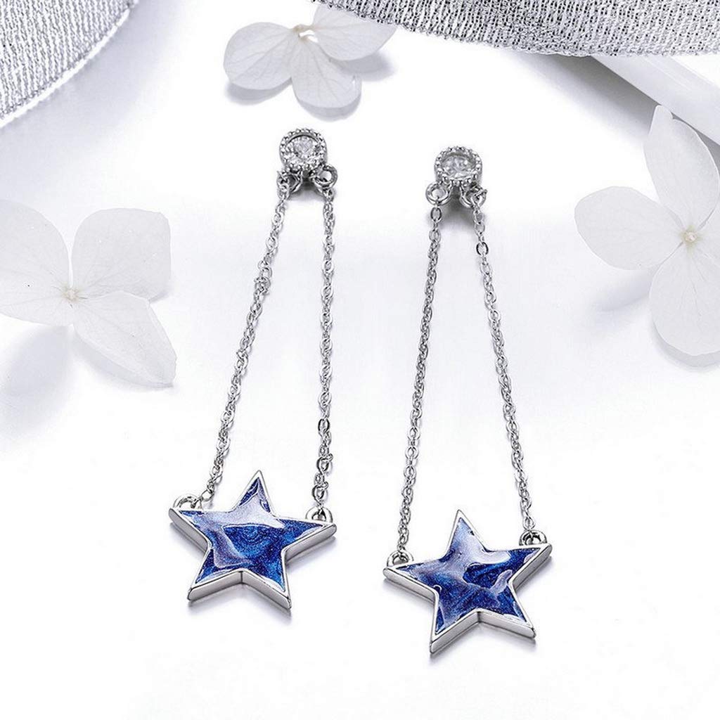 PAHALA 925 Sterling Silver Sparkling Star Chain Dangle Drop Earrings