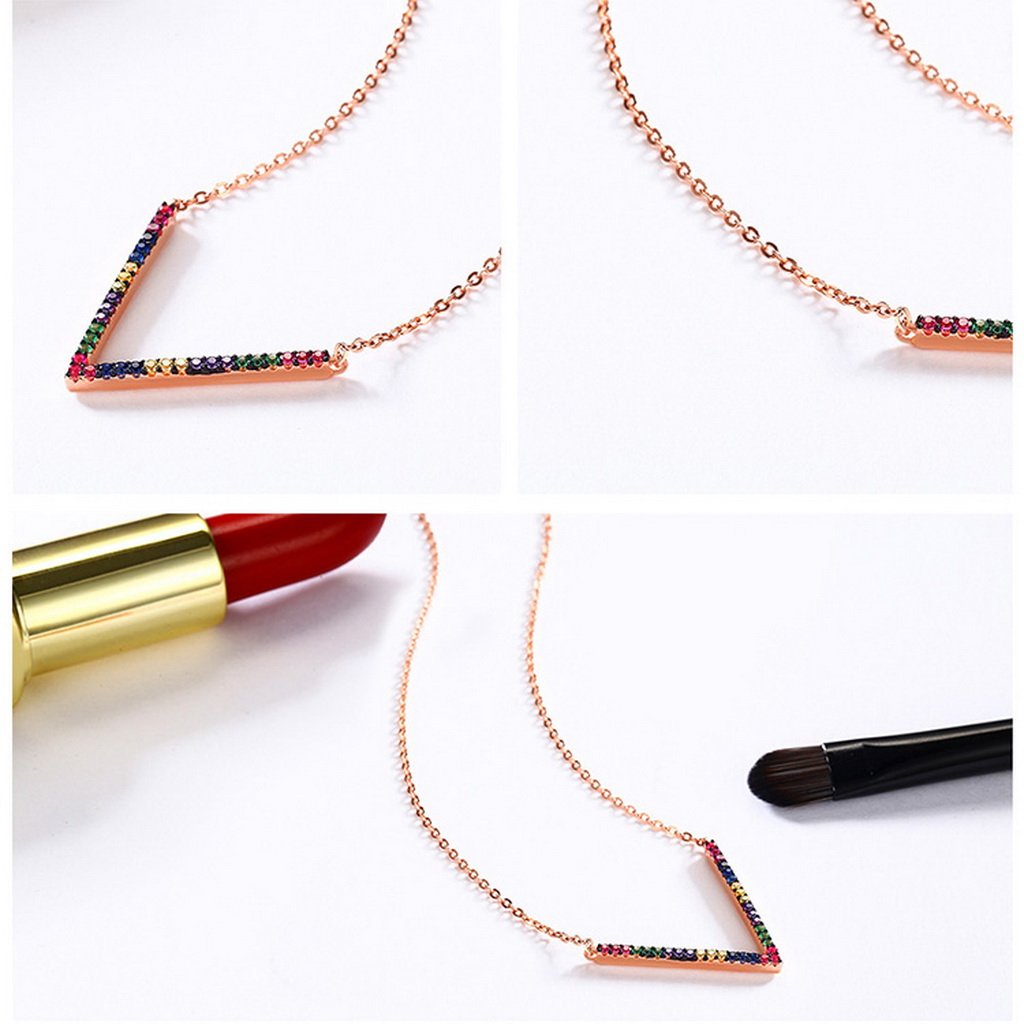 PAHALA 925 Sterling Silver Rose Gold Geometric with Colorful Crystals Pendant Necklace