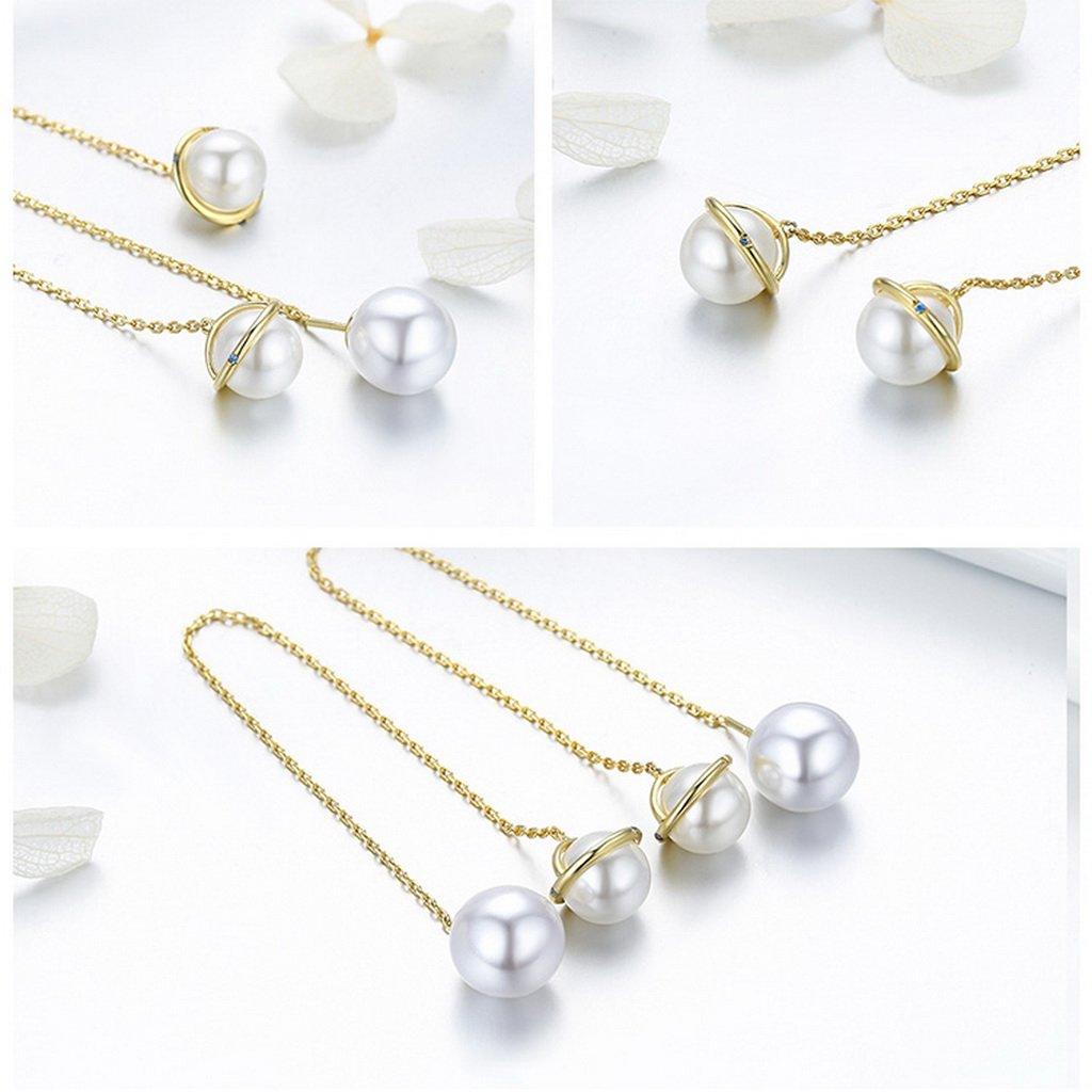 PAHALA 925 Sterling Silver Planet Freshwater Pearl With Crystals Party Wedding Long Drop Earrings