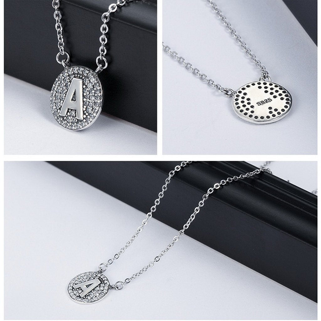 PAHALA 925 Sterling Silver Unique Letter A with Crystals Pendant Necklace