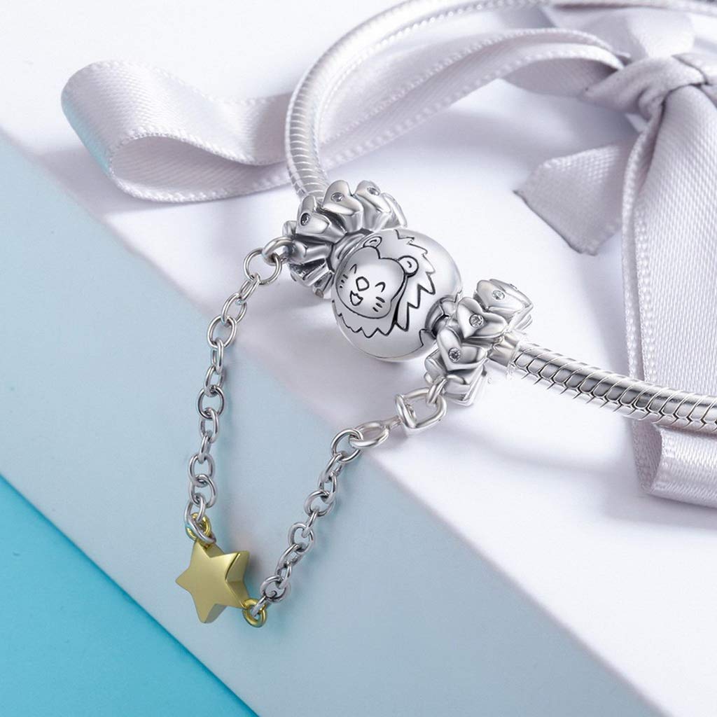 PAHALA 925 Sterling Silver Stackable Heart Chain with Crystals Safety Chain Charm Bead