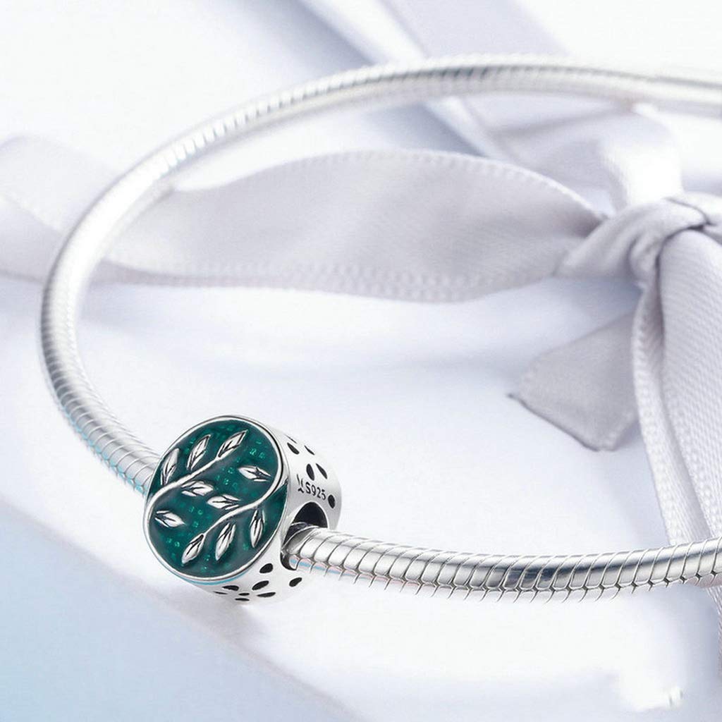 PAHALA 925 Strling Silver Green Enamel Tree Leaves Charms Beads