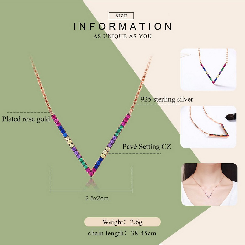 PAHALA 925 Sterling Silver Rose Gold Geometric with Colorful Crystals Pendant Necklace