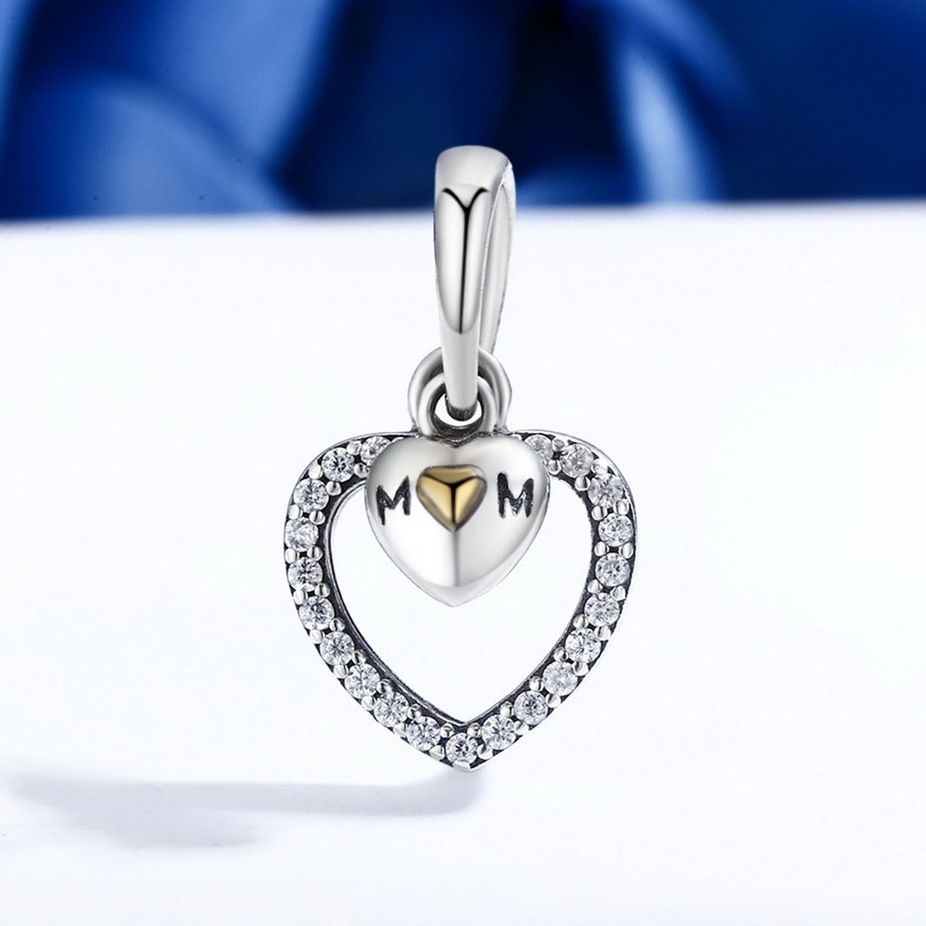 PAHALA 925 Sterling Silver Mom in Heart with Crystals Pendant Charm Bead
