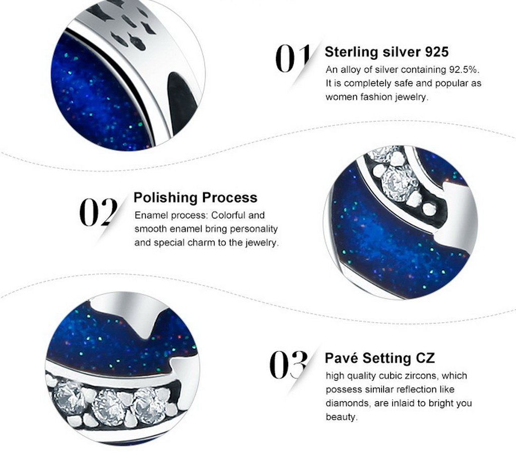 PAHALA 925 Sterling Silver Lovely Star Enamel with Crystals Charms Beads