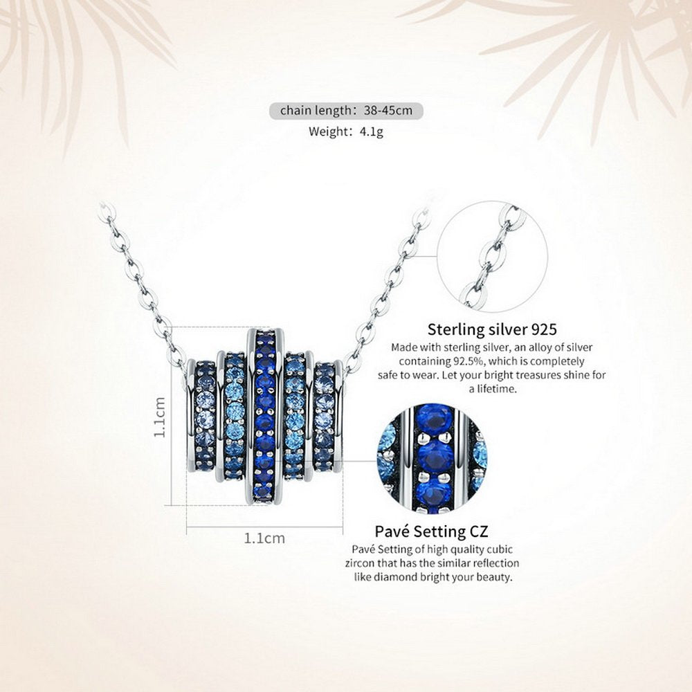 PAHALA 925 Sterling Silver Gradual Round Wheel Blue Crystals Clear CZ Pendant Necklace