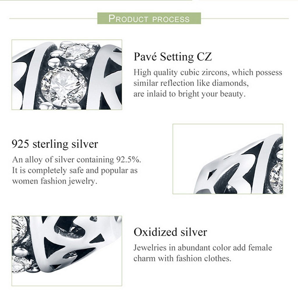 PAHALA 925 Sterling Silver Stackable Heart Crystals Charm Bead