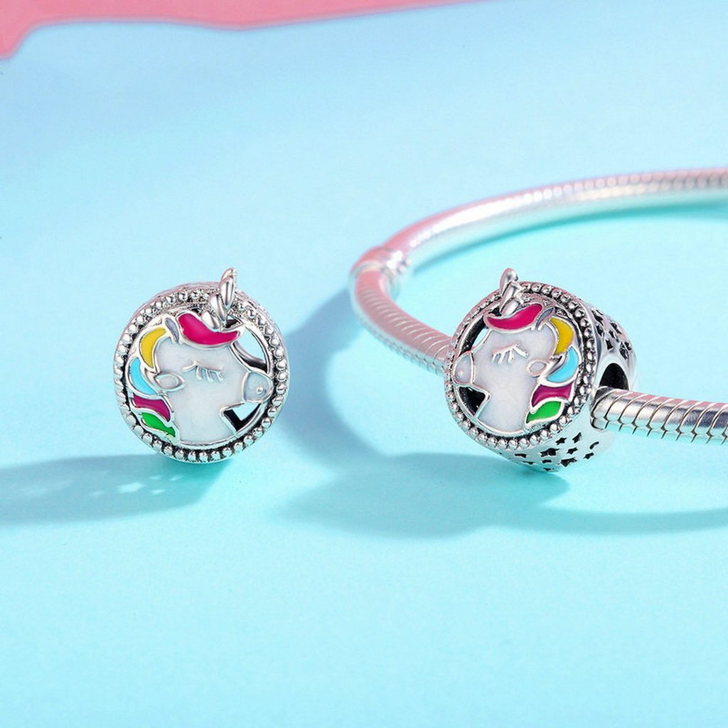 PAHALA 925 Sterling Silver Colorful Unicorn Enamel Charm Bead