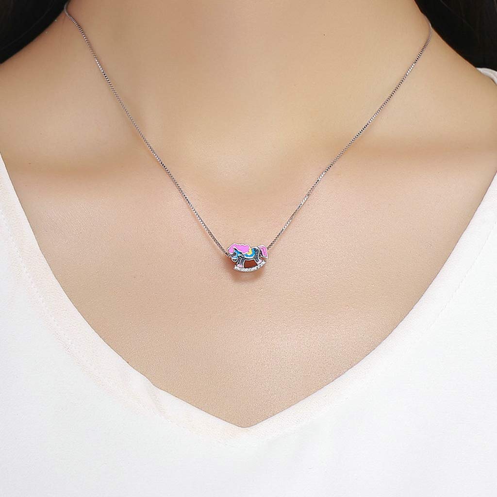 PAHALA 925 Strling Silver Vintage Rocking Horse with Color Enamel Crystals Charm