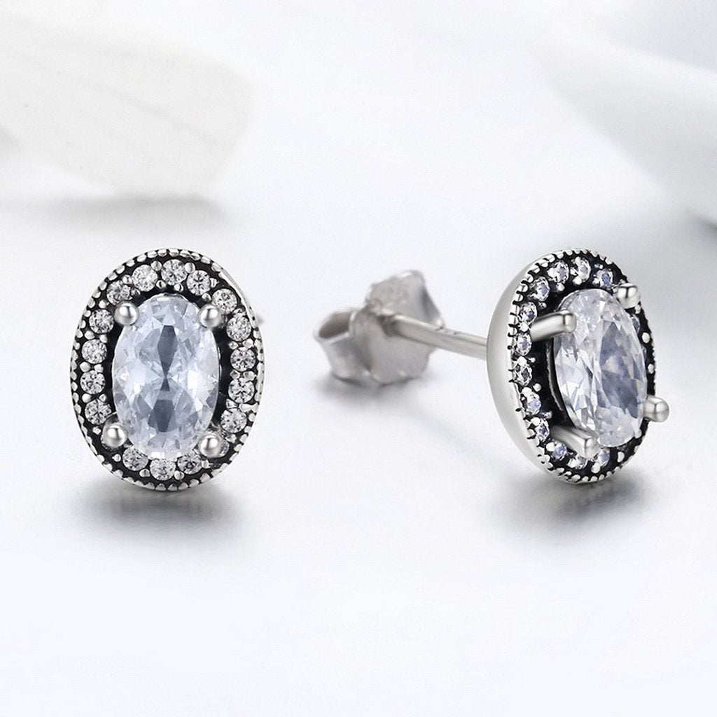 PAHALA 925 Sterling Silver Love Round With Crystals Stud Earrings