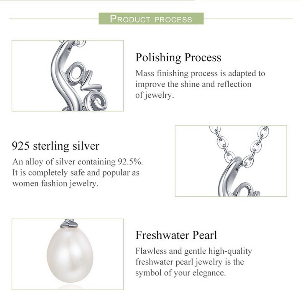 PAHALA 925 Sterling Silver Luminous Love Pearl Pendant Necklace