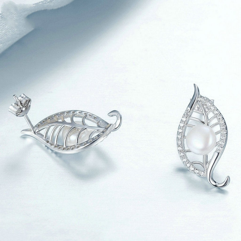 PAHALA 925 Sterling Silver Leaves Love Crystals Party Wedding Stud Earrings