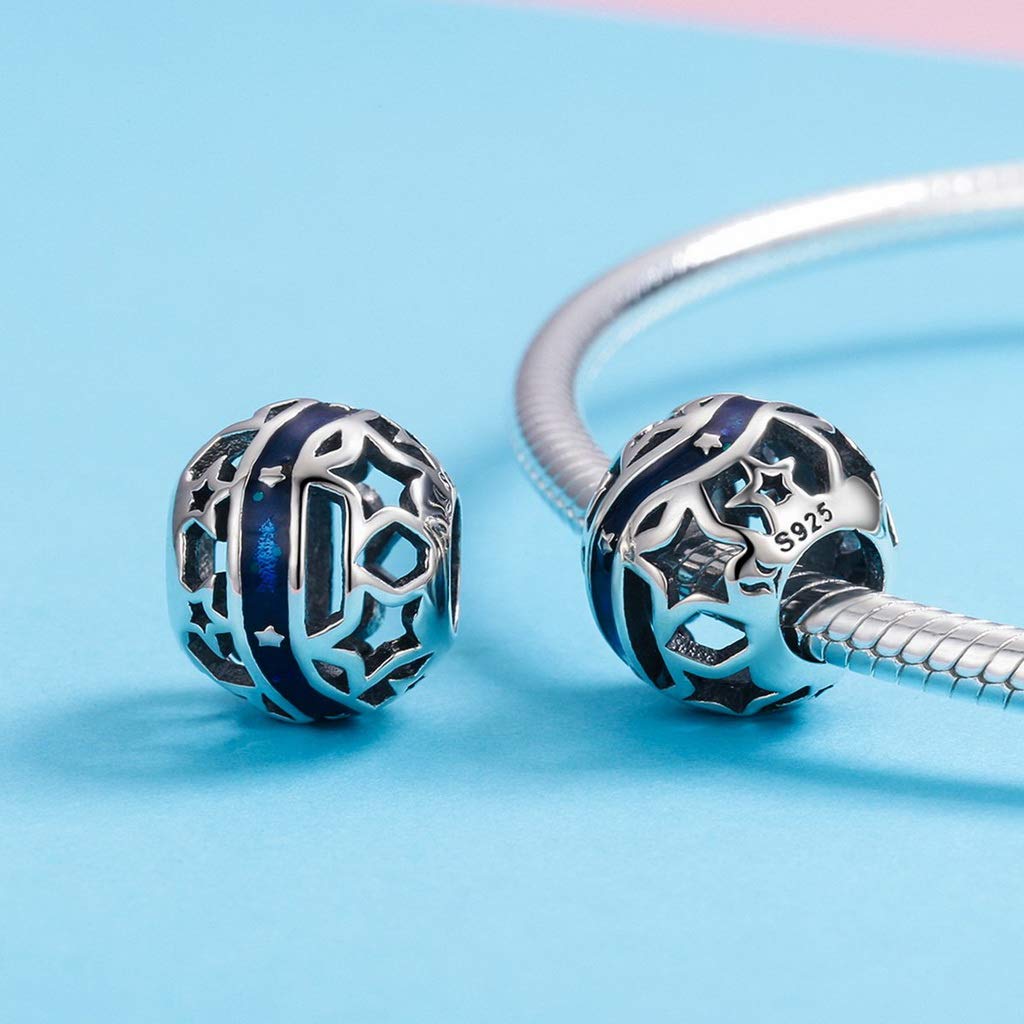 PAHALA 925 Strling Silver Galaxy Star Blue Enamel Charms