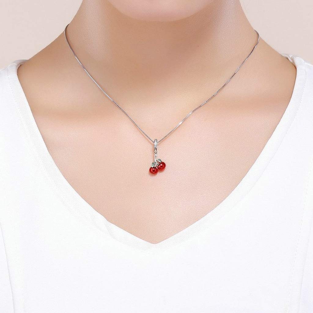 PAHALA 925 Strling Silver Red Enamel Cherry with Crystals Pendant Charm Bead