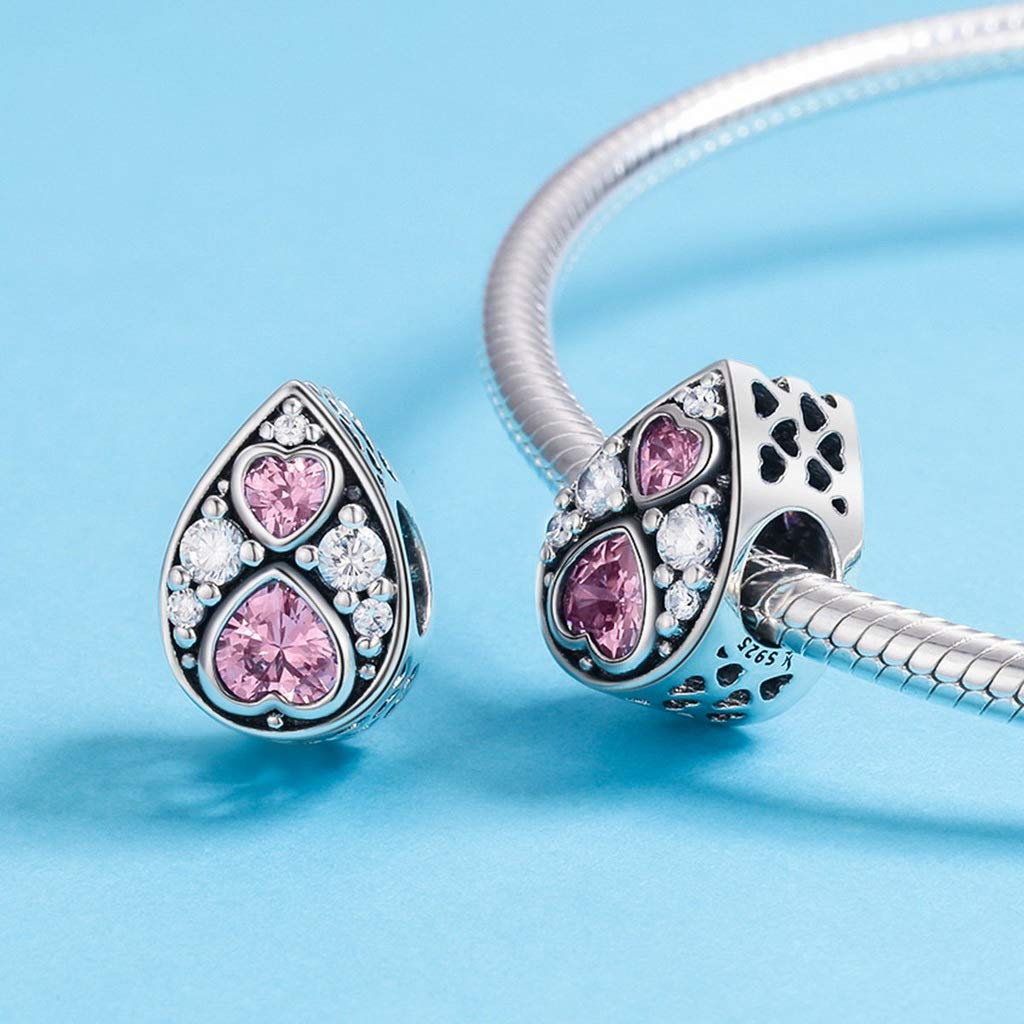 PAHALA 925 Strling Silver Romantic Dazzling Heart Shape Crystals Charms