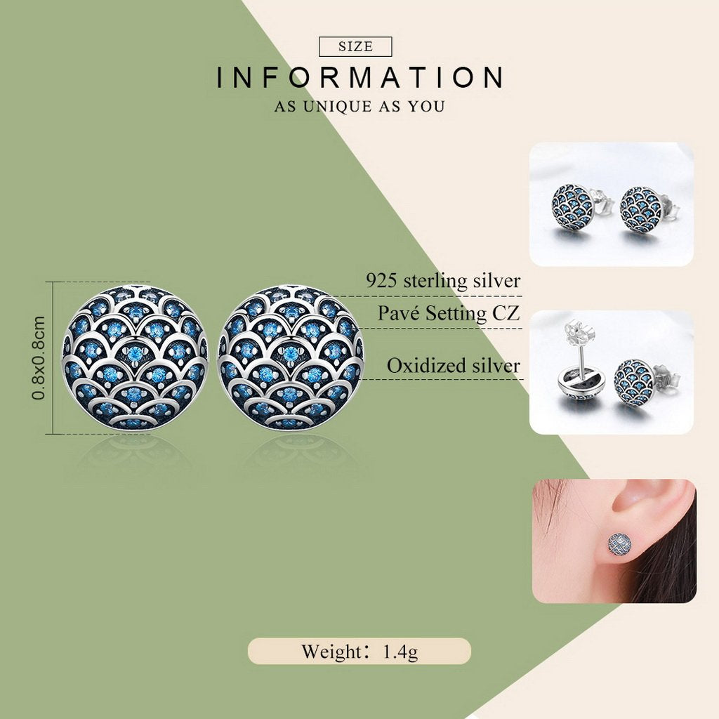 PAHALA 925 Sterling Silver Legend Of The Sea With Blue Crystals Stud Earrings