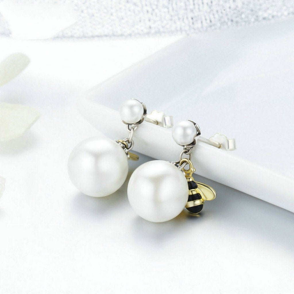 PAHALA 925 Sterling Silver Busy Bee With Honey Party Wedding Stud Earrings