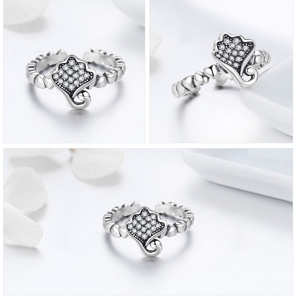 PAHALA 925 Strling Silver Lotus Flower with Crystals Weeding Party Band Ring