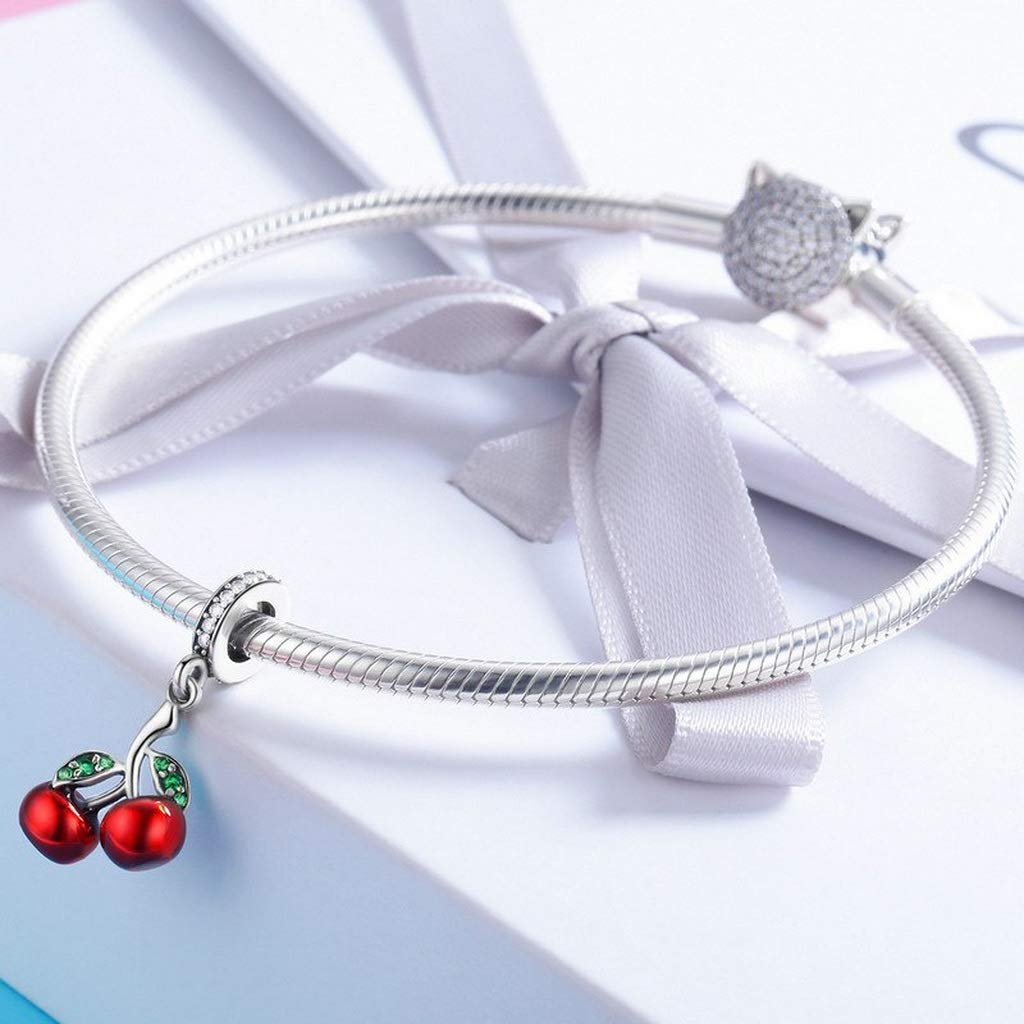 PAHALA 925 Strling Silver Red Enamel Cherry with Crystals Pendant Charm Bead