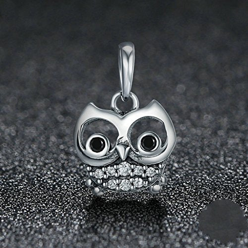 PAHALA 925 Sterling Silver Lovely OWL with Crystals Pendant Charm Bead