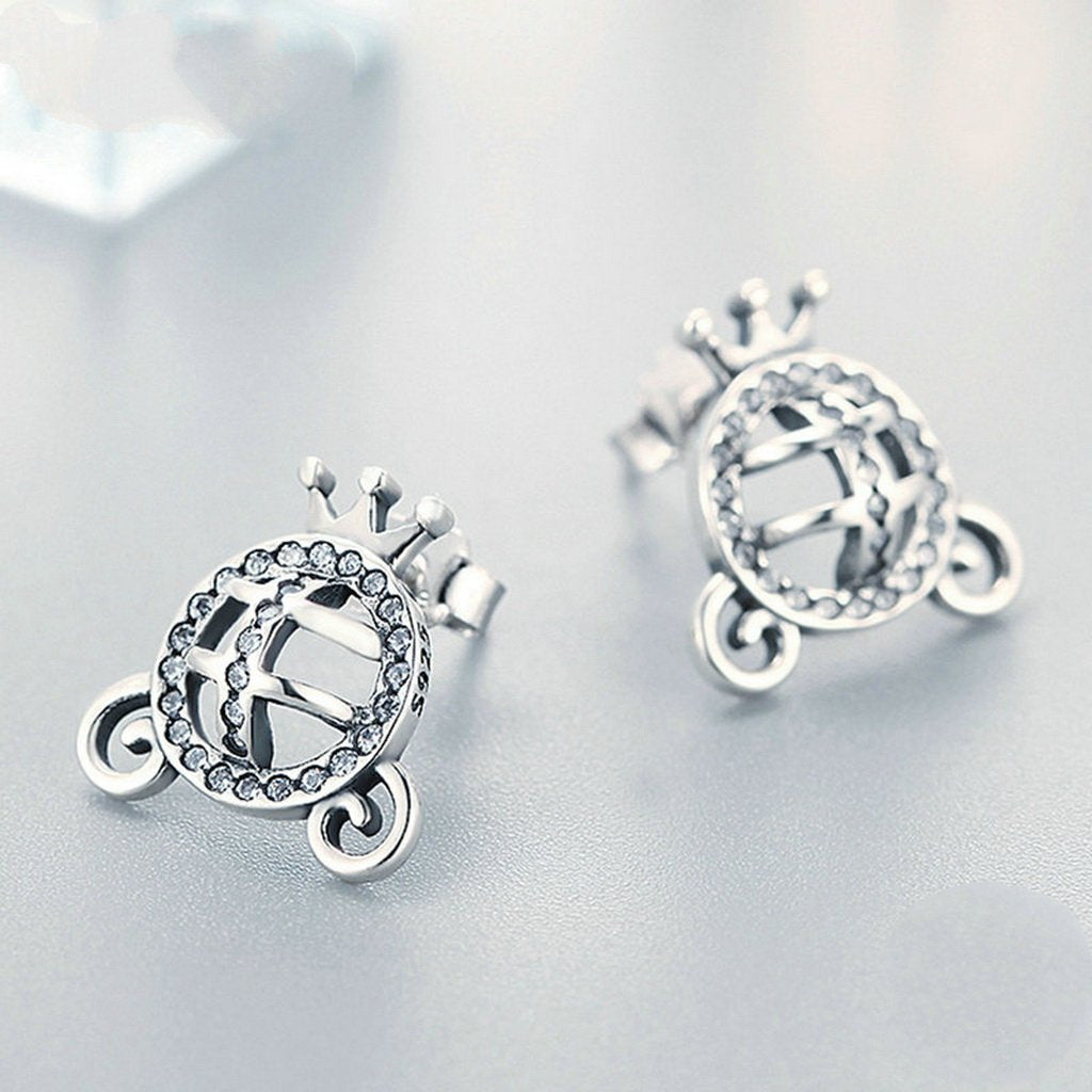 PAHALA 925 Sterling Silver Princess With Crystals Party Wedding Stud Earring