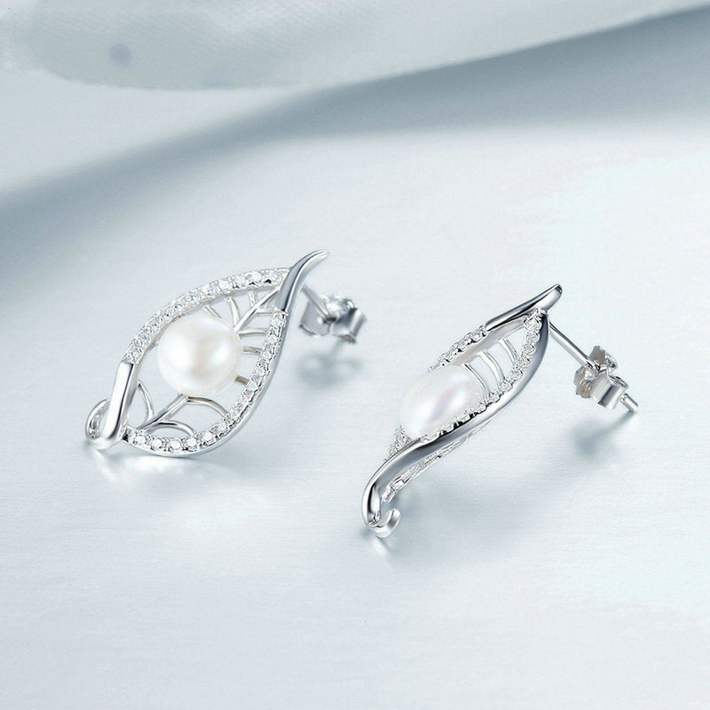 PAHALA 925 Sterling Silver Leaves Love Crystals Party Wedding Stud Earrings