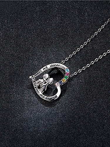 PAHALA 925 Sterling Silver Best Sisters Forever Friend Heart Rainbow Crystals Pendant Necklace