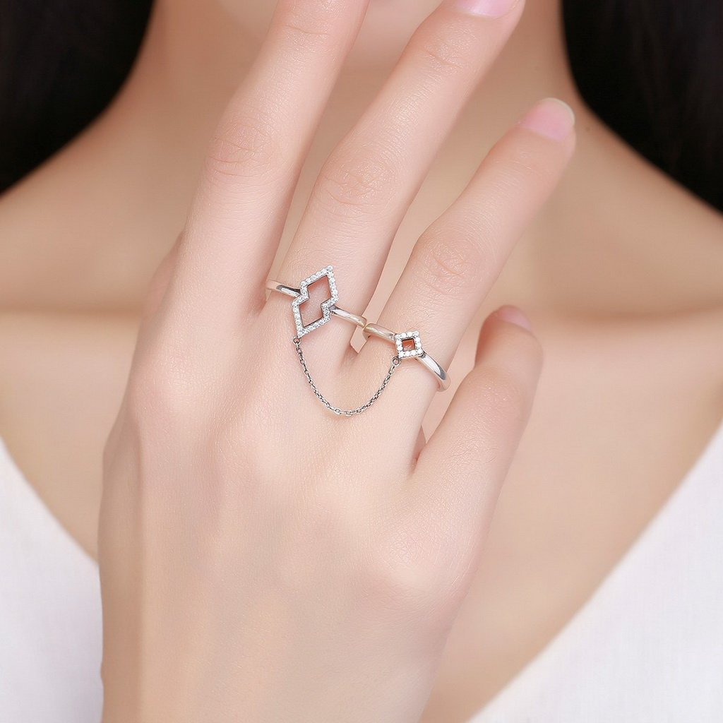 PAHALA 925 Strling Silver Anel Double Layer Finger Weeding Party Ring