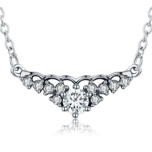 PAHALA 925 Sterling Silver Fairytale Tiara with Crystals Clear CZ Pendant Necklace