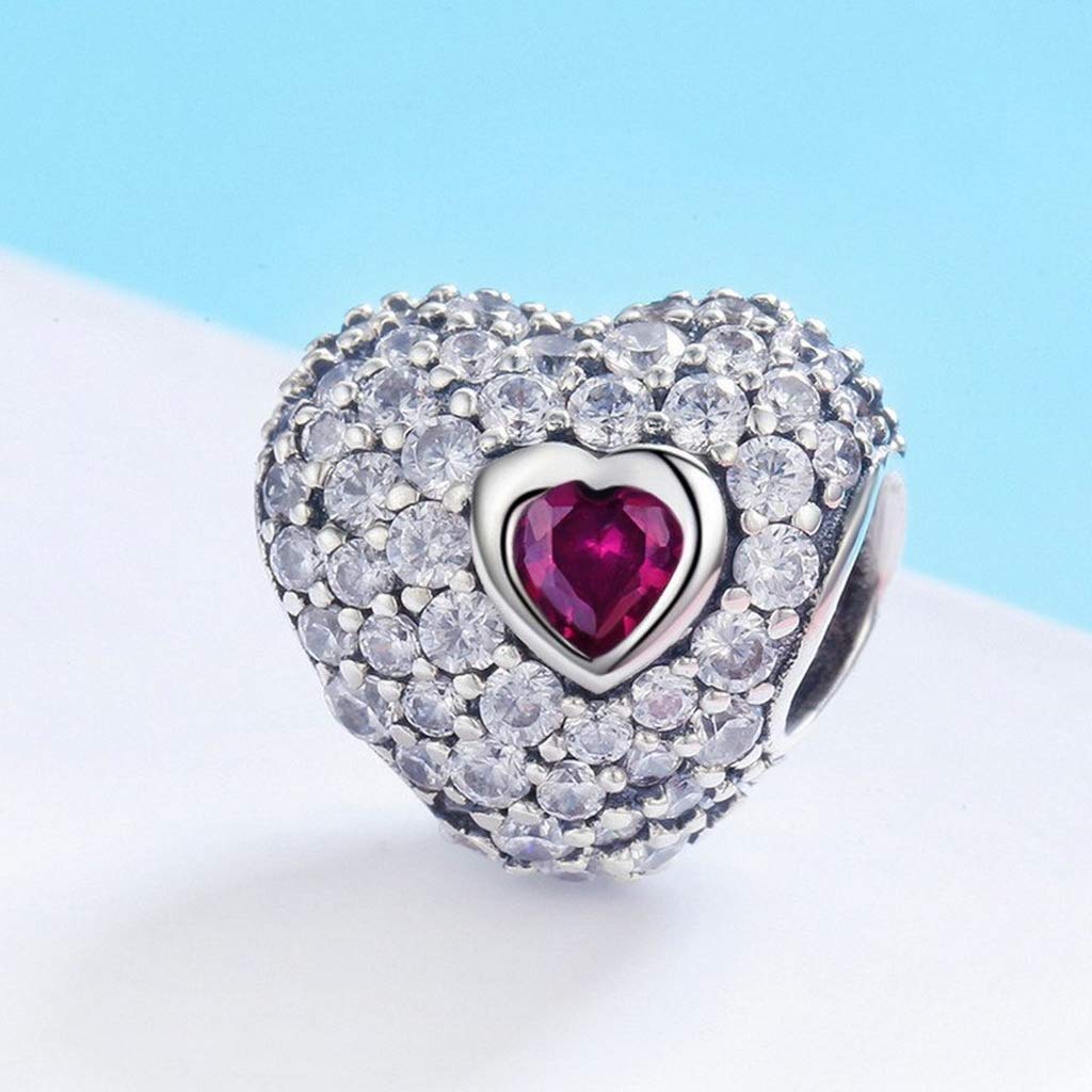 PAHALA 925 Strling Silver Only You Red Heart with Crystals Charms Charm
