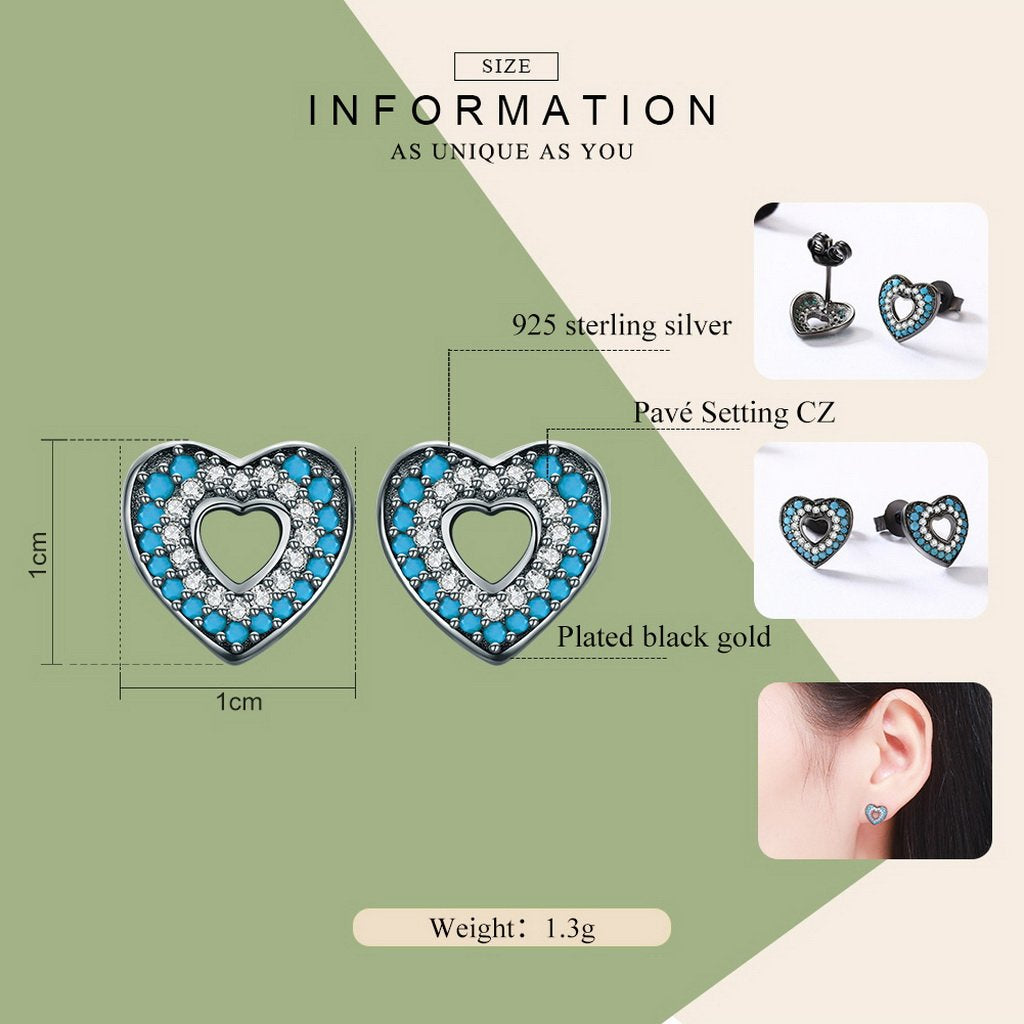 PAHALA 925 Sterling Silver Heart With Blue Crystals Party Wedding Drop Earrings