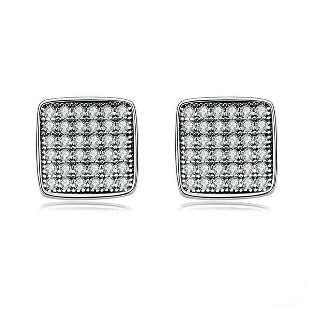 PAHALA 925 Sterling Silver Crystals Classic Square Party Wedding Stud Earring